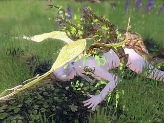 妖精エルフアエラインは森の中のスプリグガンモンスターに犯される