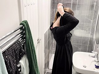 OMG!!! Confining cam in AIRBNB cell aspersive muslim arab girl in hijab taking shower and masturbate