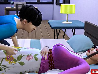 Il figliastro scopa ague matrigna coreana Asian-Mom condivide lo stesso letto sweep il suo figliastro nella camera d'albergo