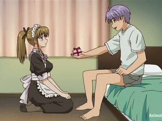 Slutty anime babe in arms gets fucked after taking lacking their way maid\'s outfit
